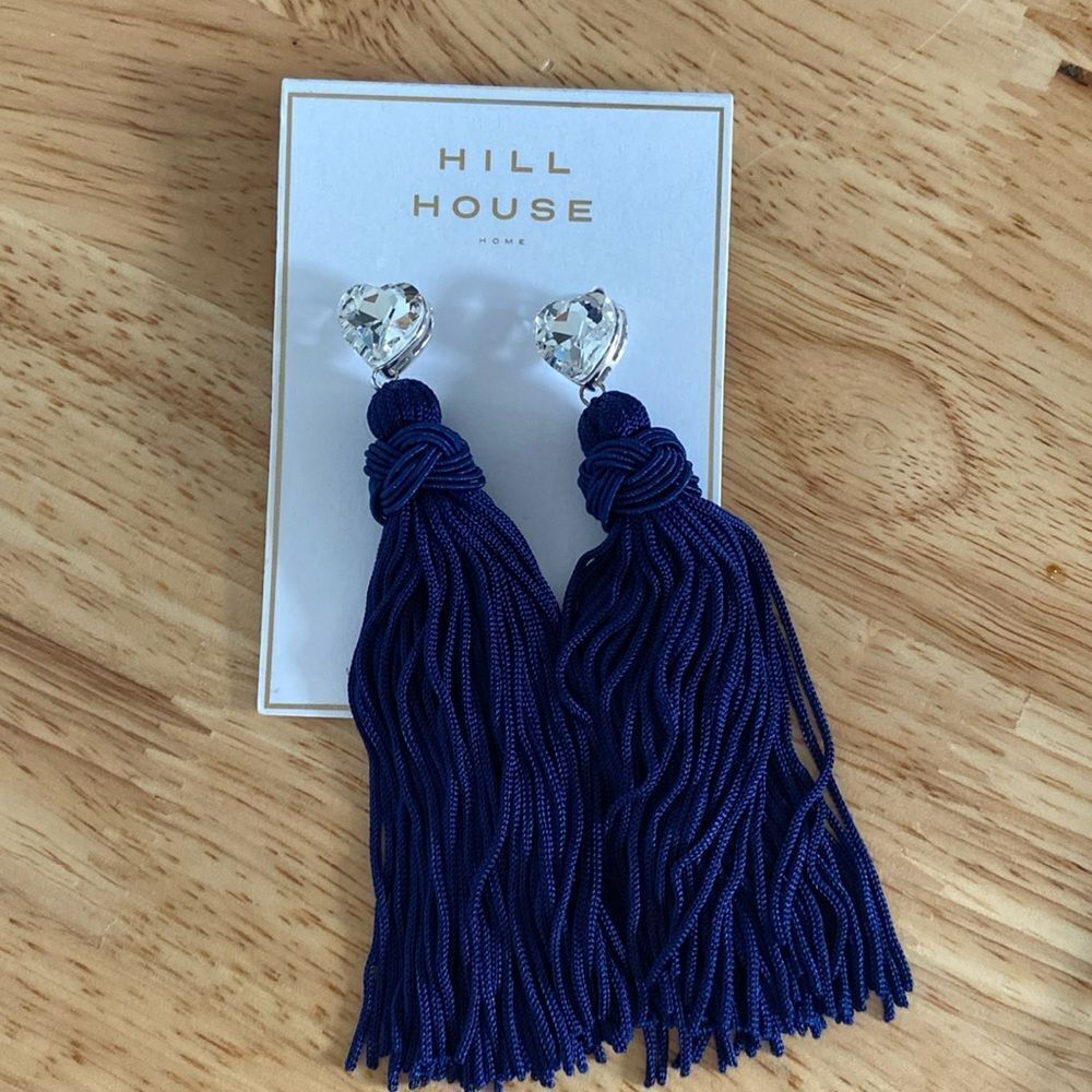 Hill House Navy Tassel Heart Earrings